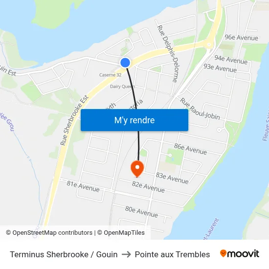 Terminus Sherbrooke / Gouin to Pointe aux Trembles map