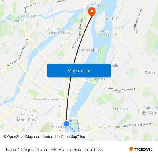 Berri / Cirque Éloize to Pointe aux Trembles map