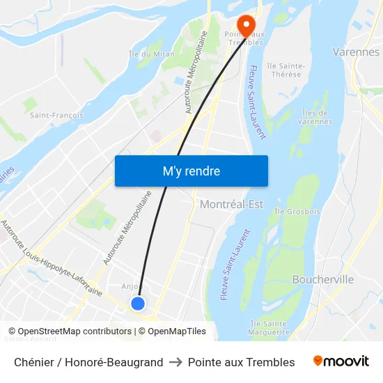 Chénier / Honoré-Beaugrand to Pointe aux Trembles map