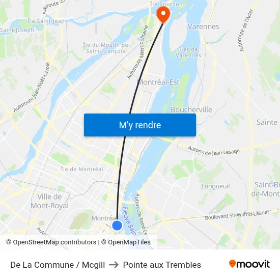 De La Commune / Mcgill to Pointe aux Trembles map