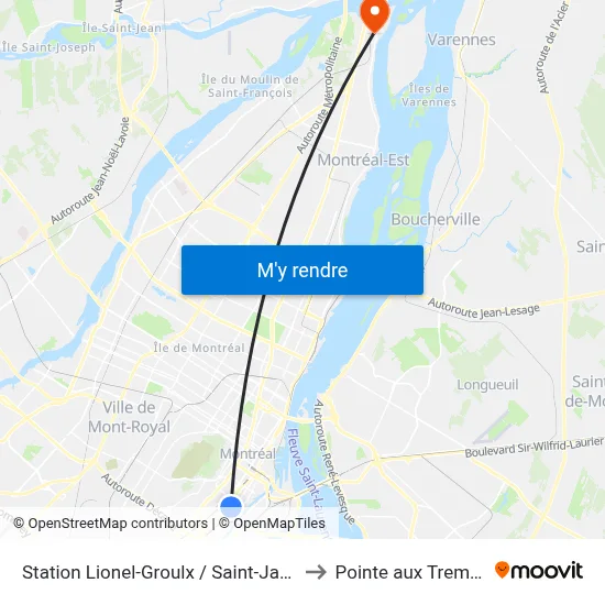 Station Lionel-Groulx / Saint-Jacques to Pointe aux Trembles map
