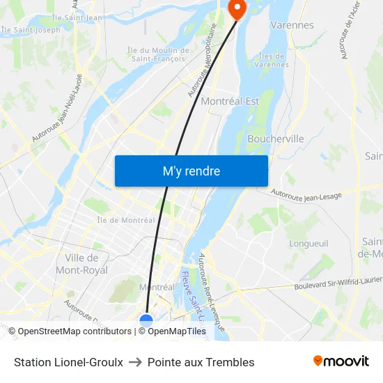 Station Lionel-Groulx to Pointe aux Trembles map
