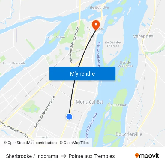 Sherbrooke / Indorama to Pointe aux Trembles map