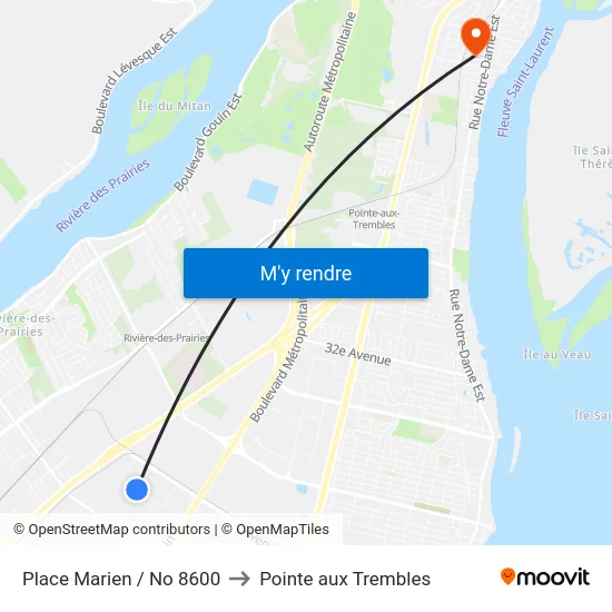 Place Marien / No 8600 to Pointe aux Trembles map