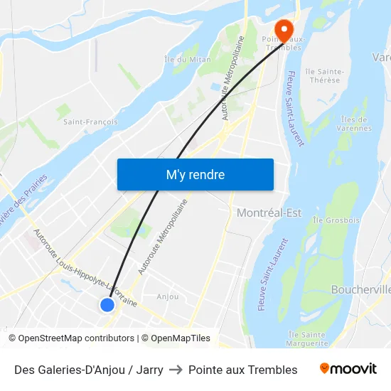 Des Galeries-D'Anjou / Jarry to Pointe aux Trembles map
