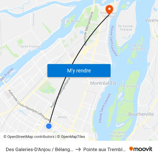 Des Galeries-D'Anjou / Bélanger to Pointe aux Trembles map