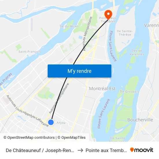 De Châteauneuf / Joseph-Renaud to Pointe aux Trembles map