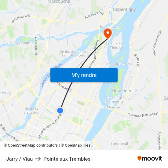 Jarry / Viau to Pointe aux Trembles map