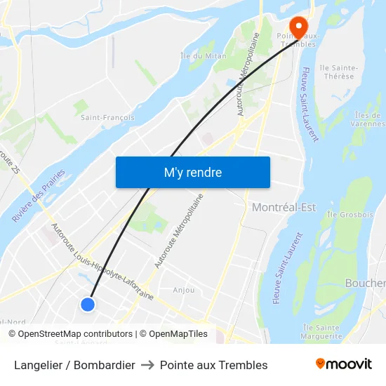 Langelier / Bombardier to Pointe aux Trembles map