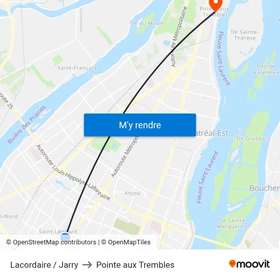 Lacordaire / Jarry to Pointe aux Trembles map