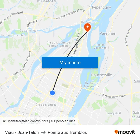Viau / Jean-Talon to Pointe aux Trembles map