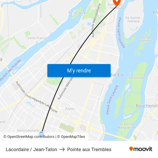 Lacordaire / Jean-Talon to Pointe aux Trembles map