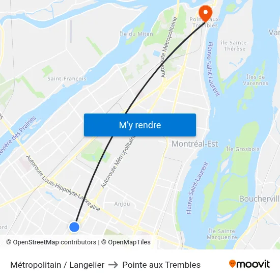 Métropolitain / Langelier to Pointe aux Trembles map