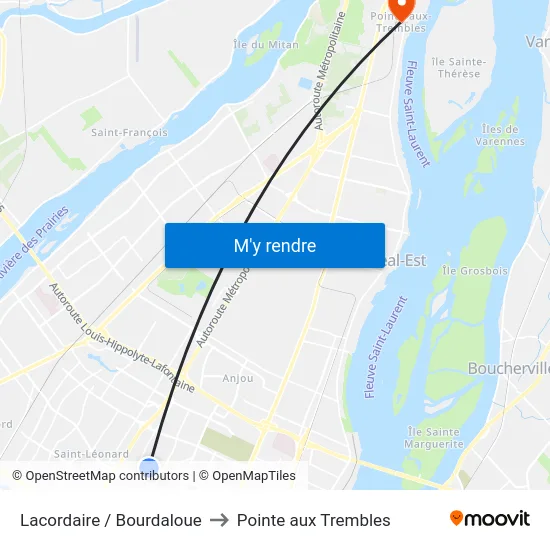 Lacordaire / Bourdaloue to Pointe aux Trembles map