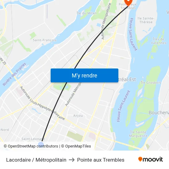 Lacordaire / Métropolitain to Pointe aux Trembles map