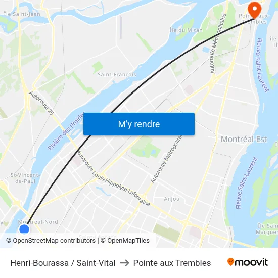 Henri-Bourassa / Saint-Vital to Pointe aux Trembles map