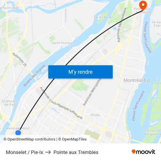 Monselet / Pie-Ix to Pointe aux Trembles map