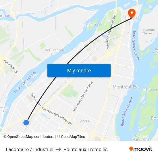 Lacordaire / Industriel to Pointe aux Trembles map