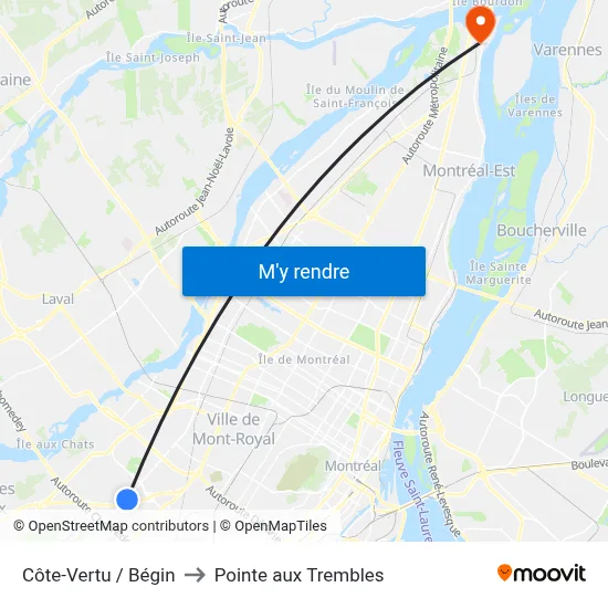Côte-Vertu / Bégin to Pointe aux Trembles map