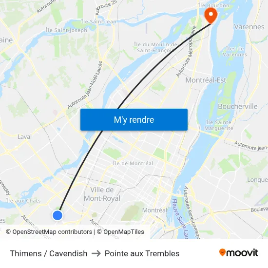 Thimens / Cavendish to Pointe aux Trembles map