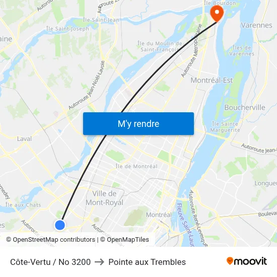 Côte-Vertu / No 3200 to Pointe aux Trembles map