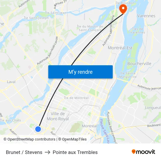 Brunet / Stevens to Pointe aux Trembles map