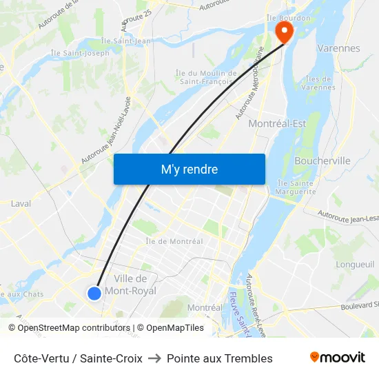Côte-Vertu / Sainte-Croix to Pointe aux Trembles map