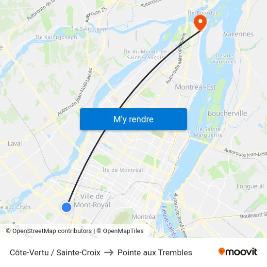 Côte-Vertu / Sainte-Croix to Pointe aux Trembles map