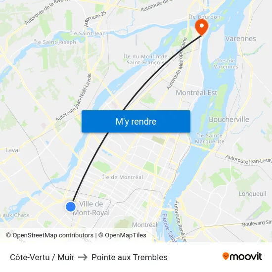 Côte-Vertu / Muir to Pointe aux Trembles map
