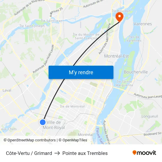 Côte-Vertu / Grimard to Pointe aux Trembles map