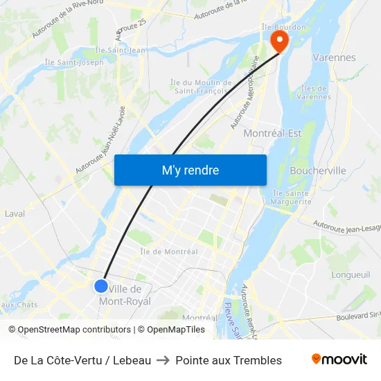De La Côte-Vertu / Lebeau to Pointe aux Trembles map