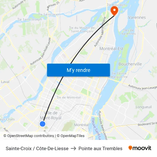 Sainte-Croix / Côte-De-Liesse to Pointe aux Trembles map