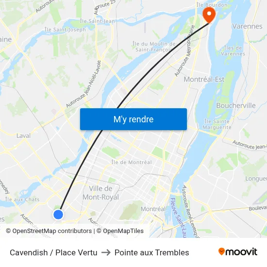Cavendish / Place Vertu to Pointe aux Trembles map