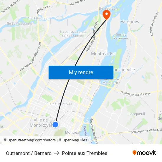 Outremont / Bernard to Pointe aux Trembles map