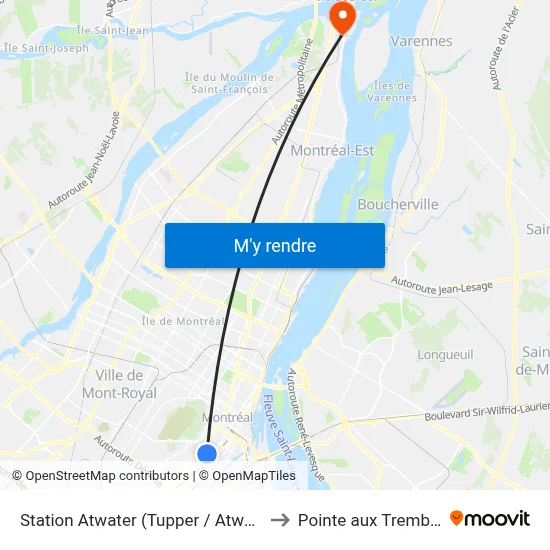 Station Atwater (Tupper / Atwater) to Pointe aux Trembles map