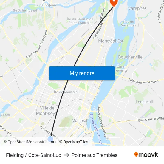 Fielding / Côte-Saint-Luc to Pointe aux Trembles map