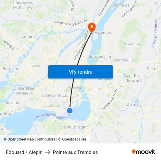 Édouard / Alepin to Pointe aux Trembles map