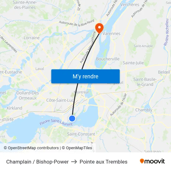 Champlain / Bishop-Power to Pointe aux Trembles map