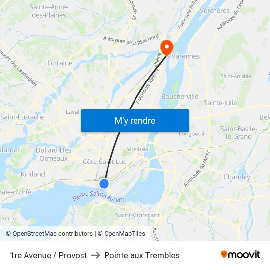 1re Avenue / Provost to Pointe aux Trembles map
