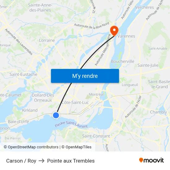 Carson / Roy to Pointe aux Trembles map