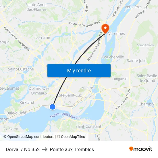 Dorval / No 352 to Pointe aux Trembles map