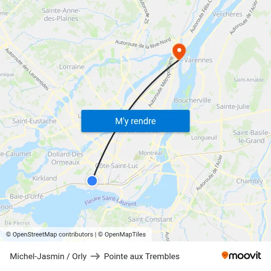 Michel-Jasmin / Orly to Pointe aux Trembles map