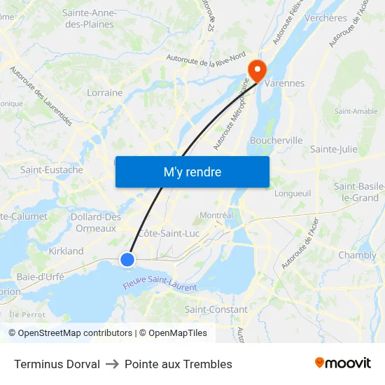 Terminus Dorval to Pointe aux Trembles map