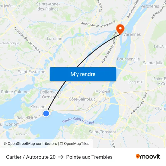 Cartier / Autoroute 20 to Pointe aux Trembles map