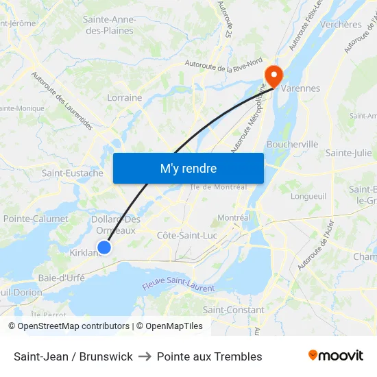 Saint-Jean / Brunswick to Pointe aux Trembles map