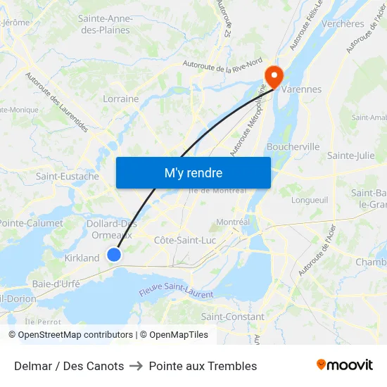Delmar / Des Canots to Pointe aux Trembles map