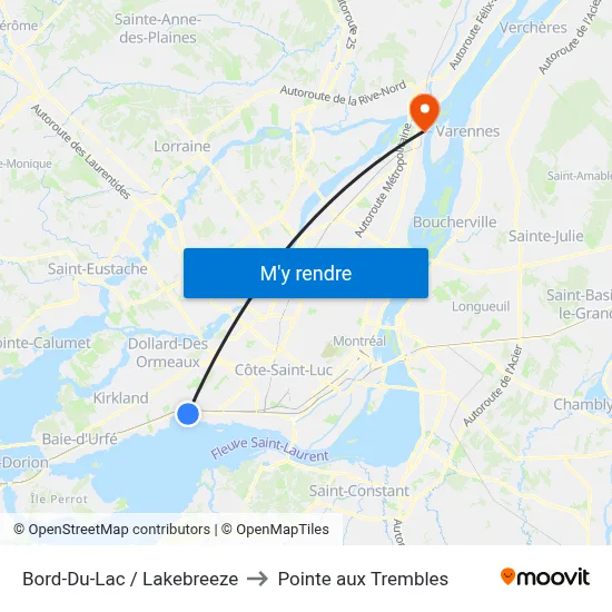 Bord-Du-Lac / Lakebreeze to Pointe aux Trembles map