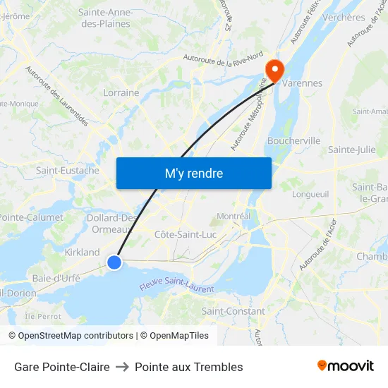 Gare Pointe-Claire to Pointe aux Trembles map