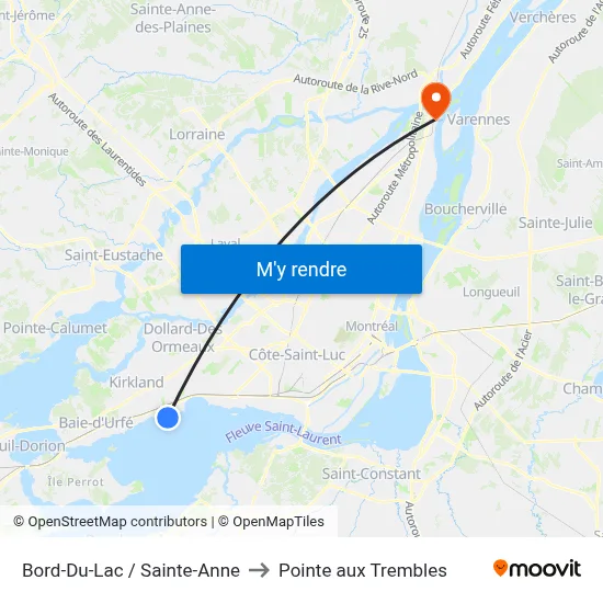 Bord-Du-Lac / Sainte-Anne to Pointe aux Trembles map