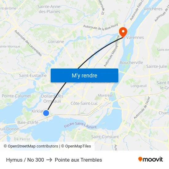 Hymus / No 300 to Pointe aux Trembles map